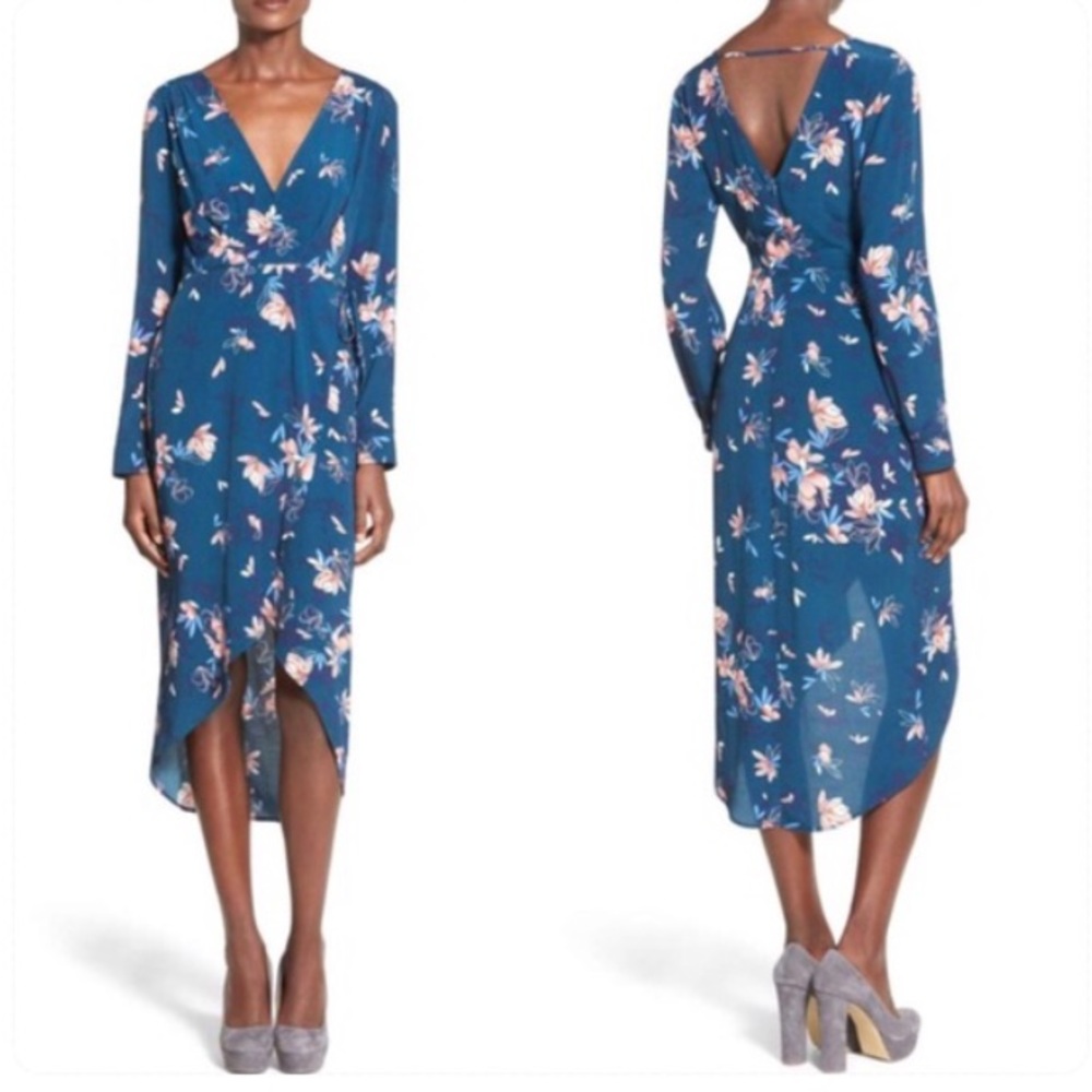 ASTR Floral Wrap Front Surplice High Low Dress